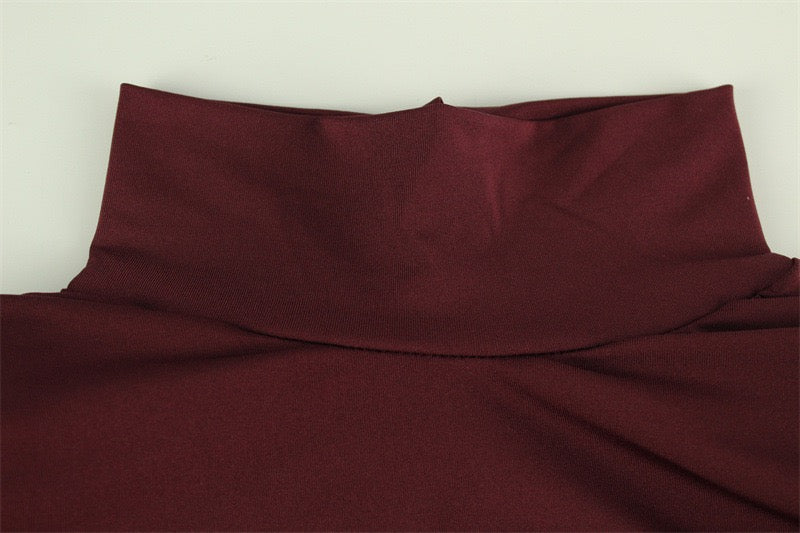 Midi dress with turtleneck, slit, and buckle design - RAVID