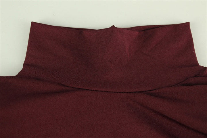 Midi dress with turtleneck, slit, and buckle design - RAVID