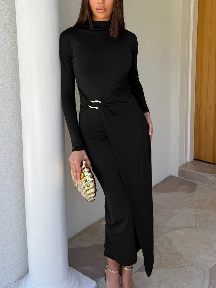 Maxi dress with gathers and buckle decoration - AHVA