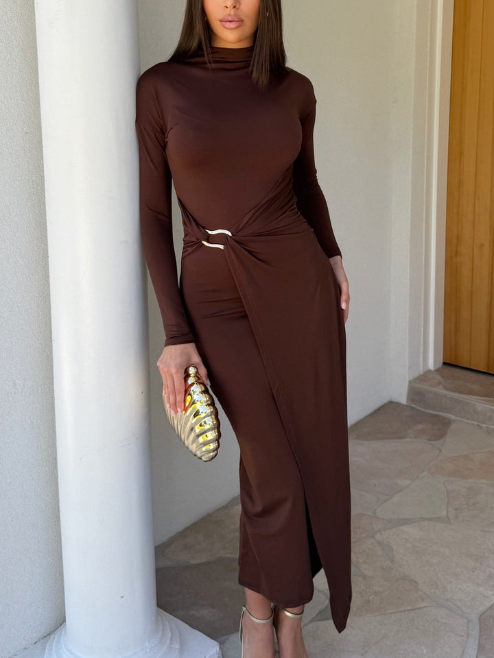 Maxi dress with gathers and buckle decoration - AHVA