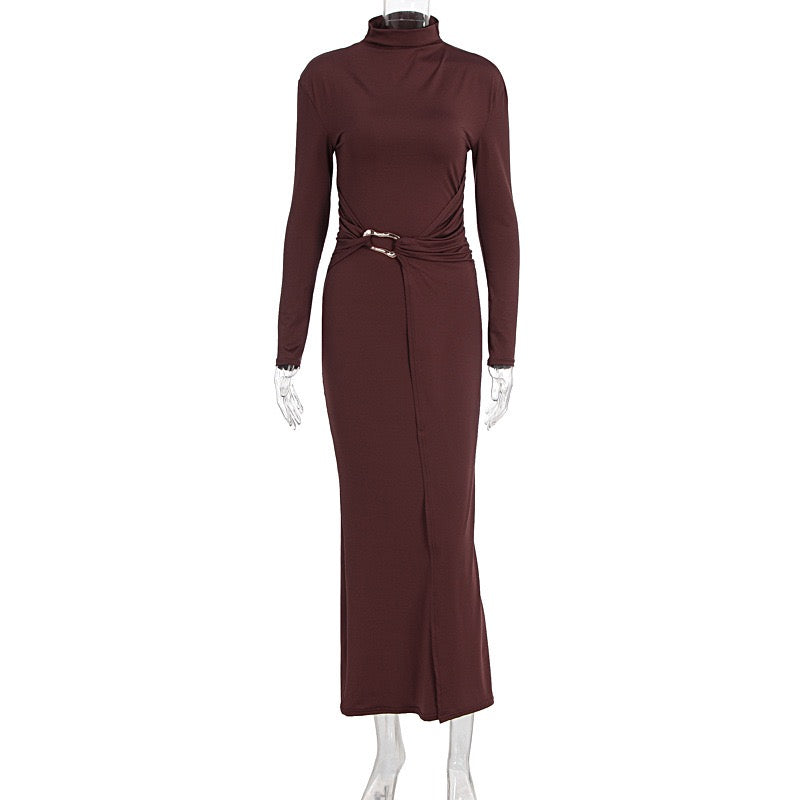Maxi dress with gathers and buckle decoration - AHVA