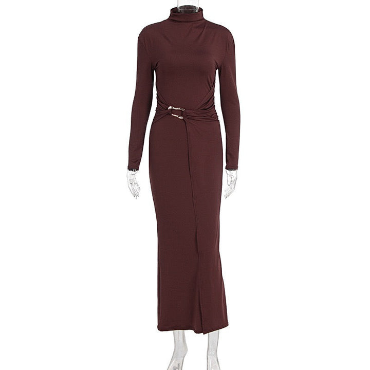 Maxi dress with gathers and buckle decoration - AHVA