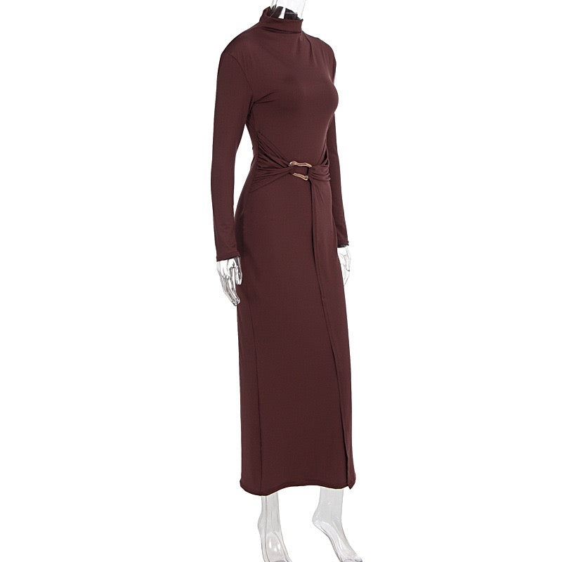 Maxi dress with gathers and buckle decoration - AHVA