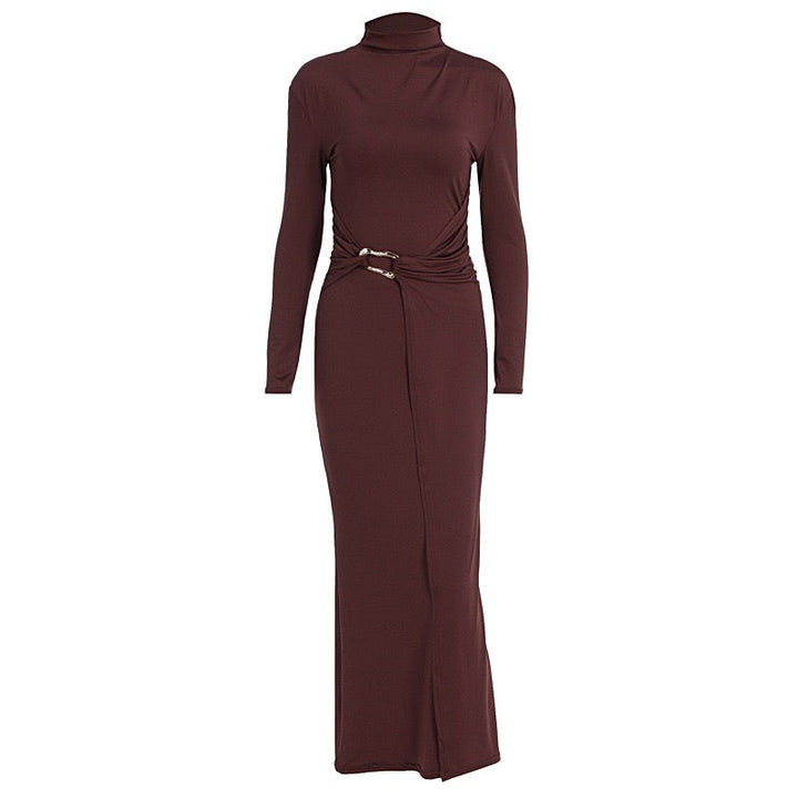Maxi dress with gathers and buckle decoration - AHVA