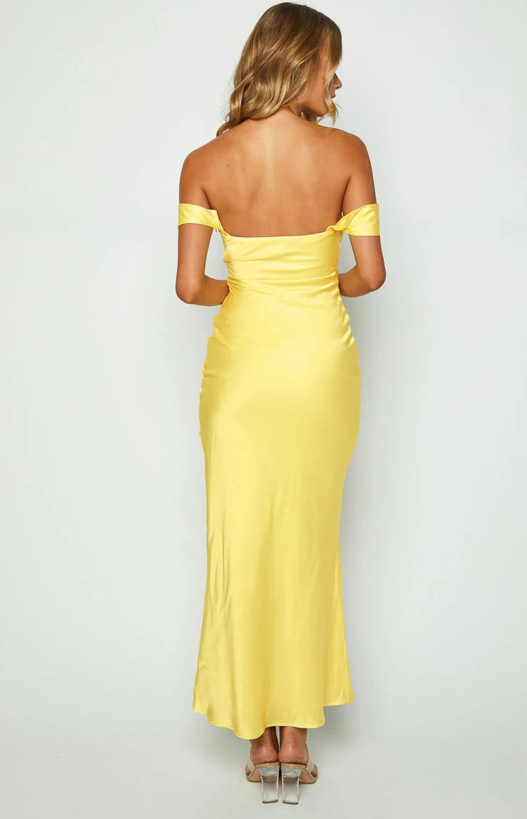 Satin maxi dress with off-the-shoulder design – Corey