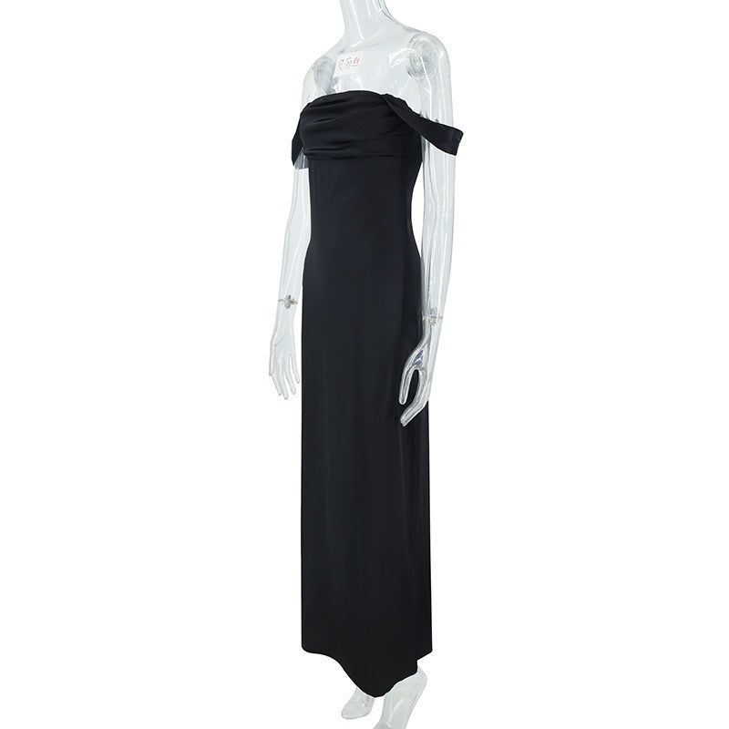 Satin maxi dress with off-the-shoulder design – Corey