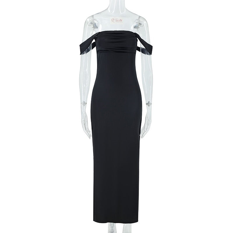 Satin maxi dress with off-the-shoulder design – Corey
