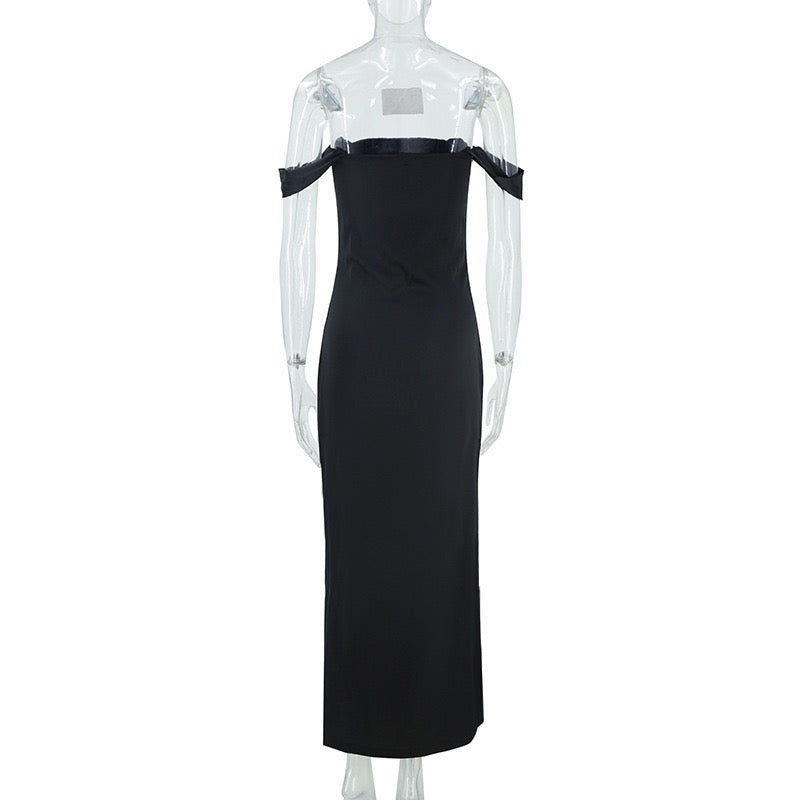 Satin maxi dress with off-the-shoulder design – Corey