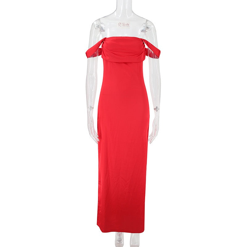 Satin maxi dress with off-the-shoulder design – Corey