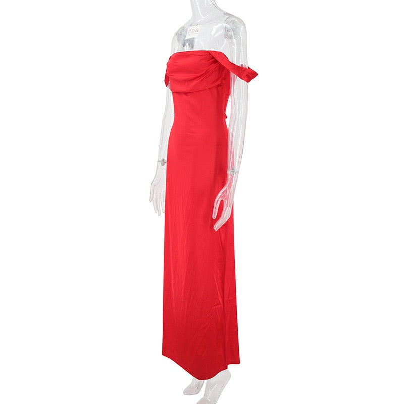Satin maxi dress with off-the-shoulder design – Corey