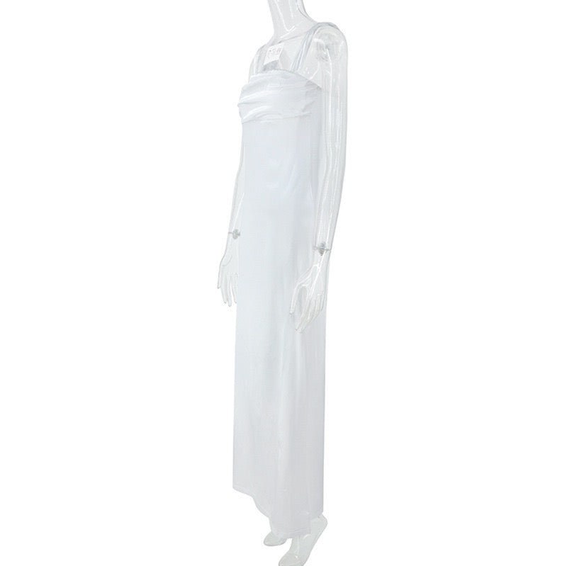Satin maxi dress with off-the-shoulder design – Corey