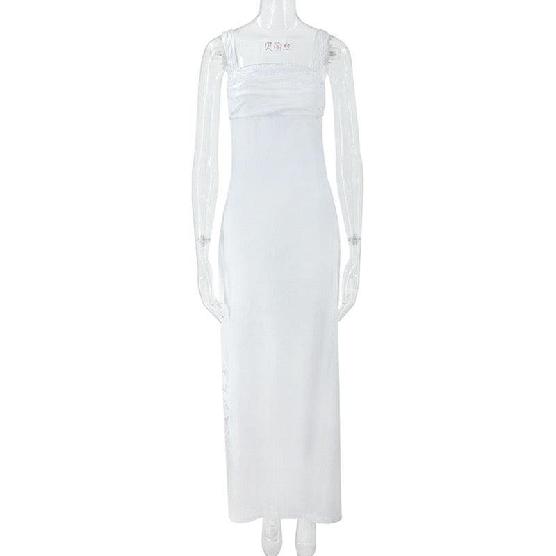 Satin maxi dress with off-the-shoulder design – Corey