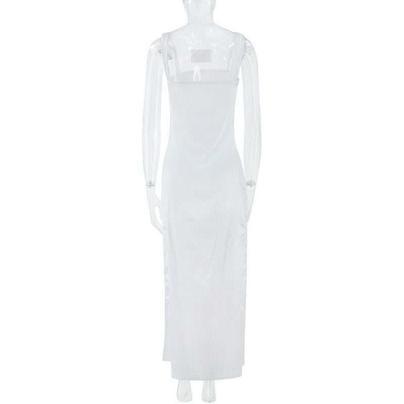 Satin maxi dress with off-the-shoulder design – Corey