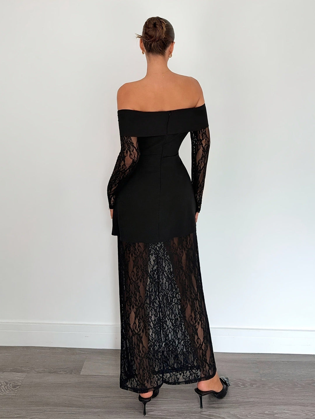 Off-shoulder maxi dress with lace design - LENNA