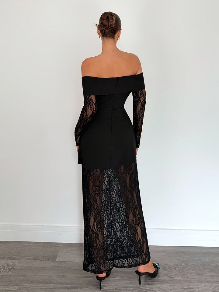 Off-shoulder maxi dress with lace design - LENNA