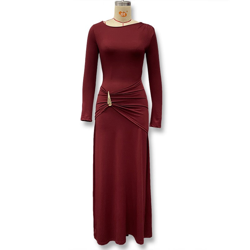Maxi dress with gathers and buckle design - HAVA