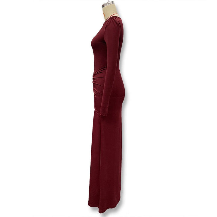 Maxi dress with gathers and buckle design - HAVA