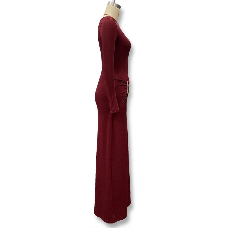 Maxi dress with gathers and buckle design - HAVA
