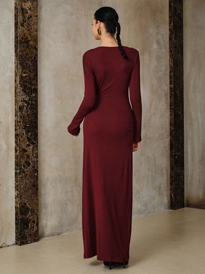 Maxi dress with gathers and buckle design - HAVA