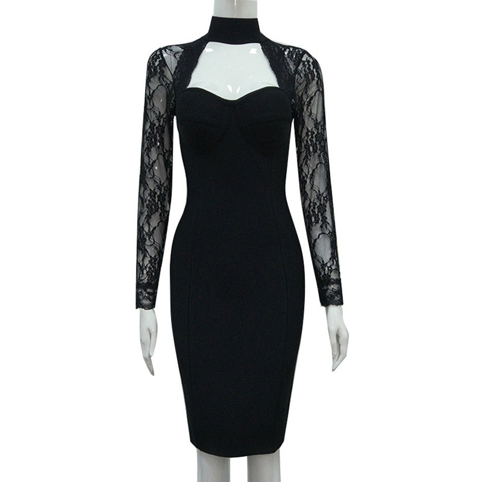 Tailored midi dress with shaping fabric and lace decoration - ALORA