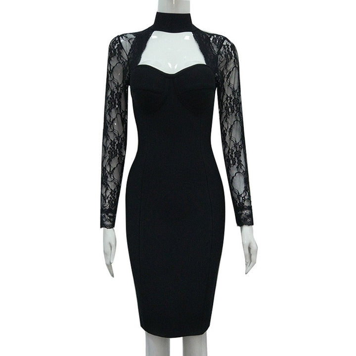 Tailored midi dress with shaping fabric and lace decoration - ALORA