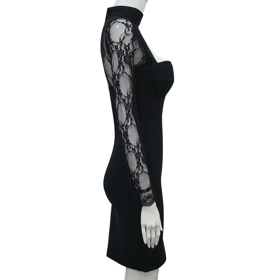 Tailored midi dress with shaping fabric and lace decoration - ALORA