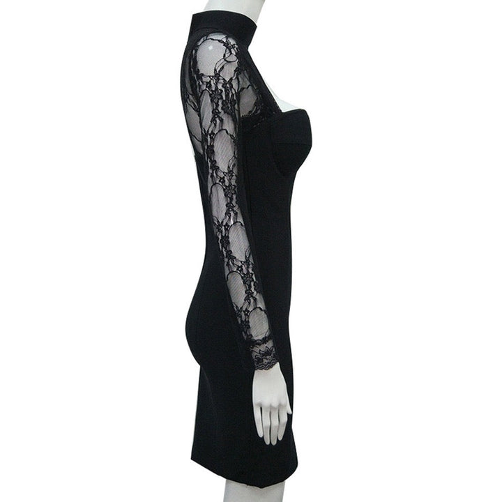 Tailored midi dress with shaping fabric and lace decoration - ALORA