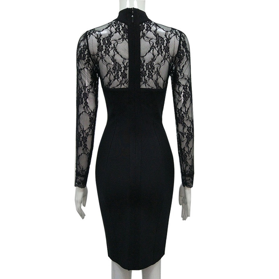 Tailored midi dress with shaping fabric and lace decoration - ALORA