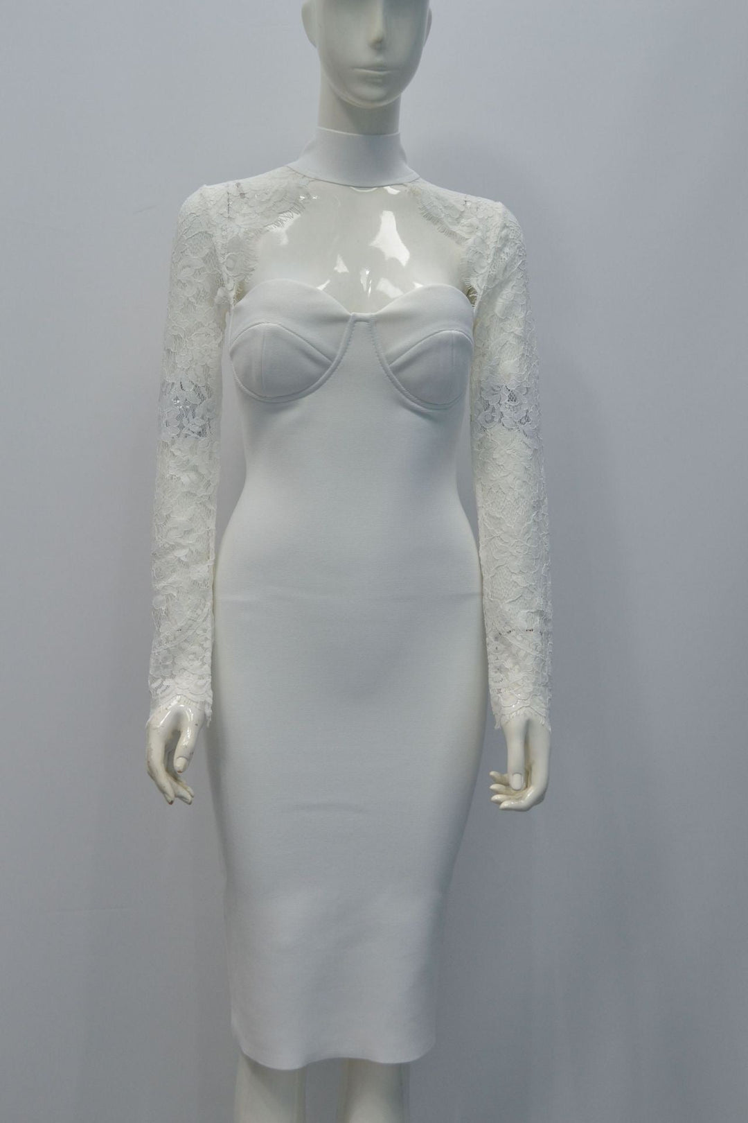 Tailored midi dress with shaping fabric and lace decoration - ALORA