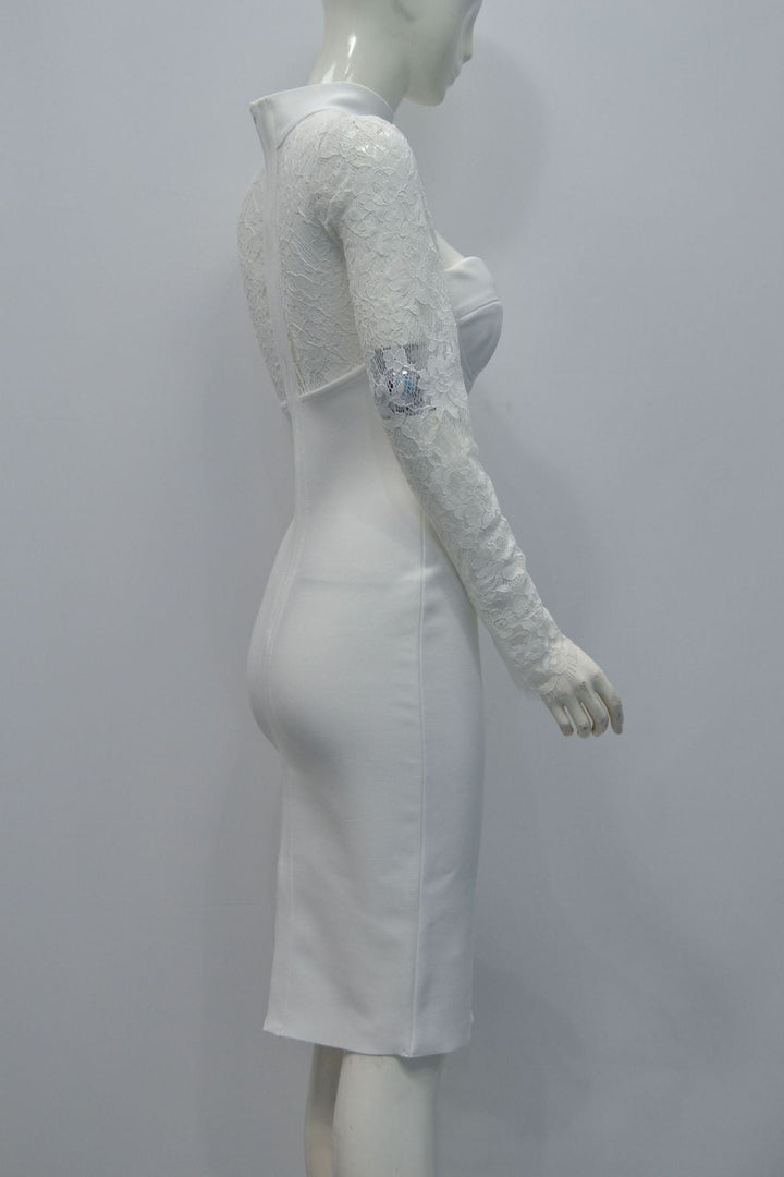 Tailored midi dress with shaping fabric and lace decoration - ALORA