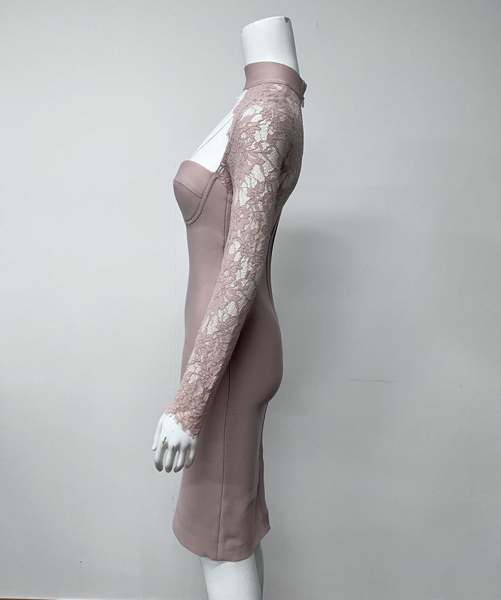 Tailored midi dress with shaping fabric and lace decoration - ALORA