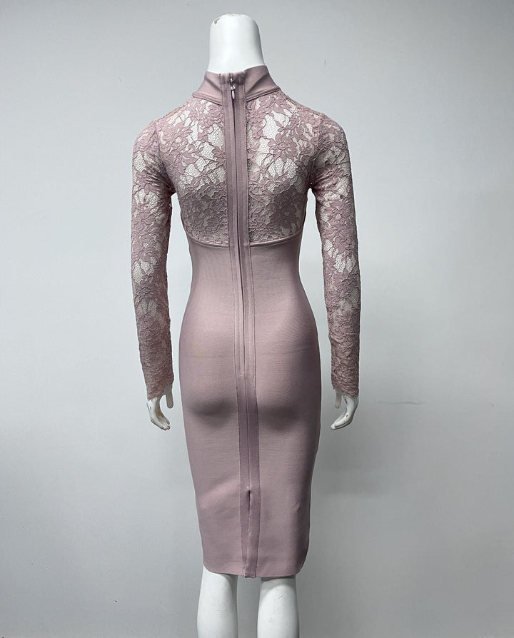 Tailored midi dress with shaping fabric and lace decoration - ALORA