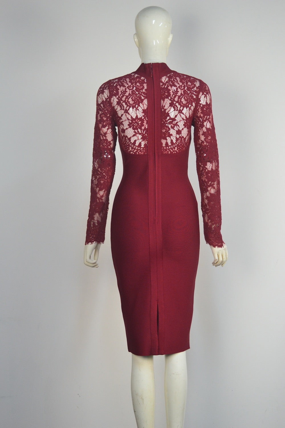 Tailored midi dress with shaping fabric and lace decoration - ALORA