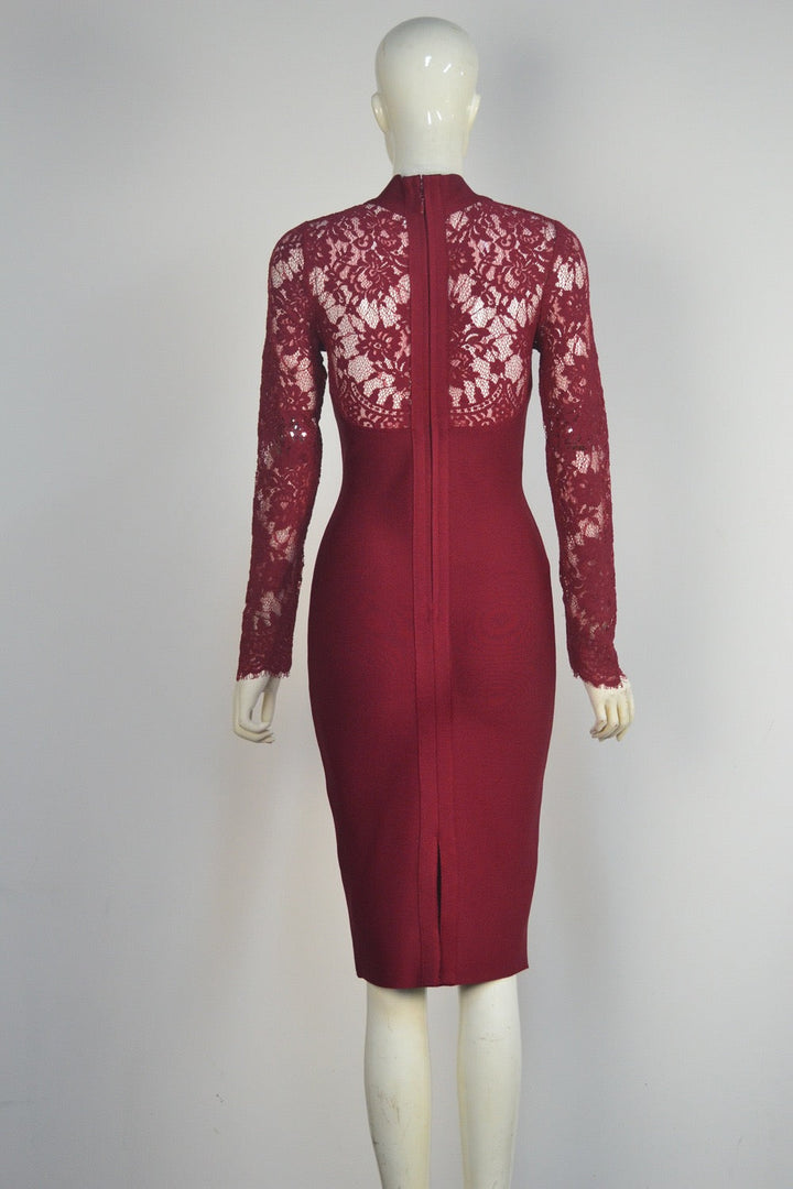 Tailored midi dress with shaping fabric and lace decoration - ALORA