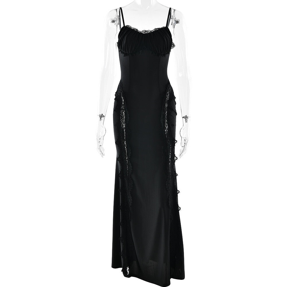 Maxi dress in shiny fabric with lace design - Alexa