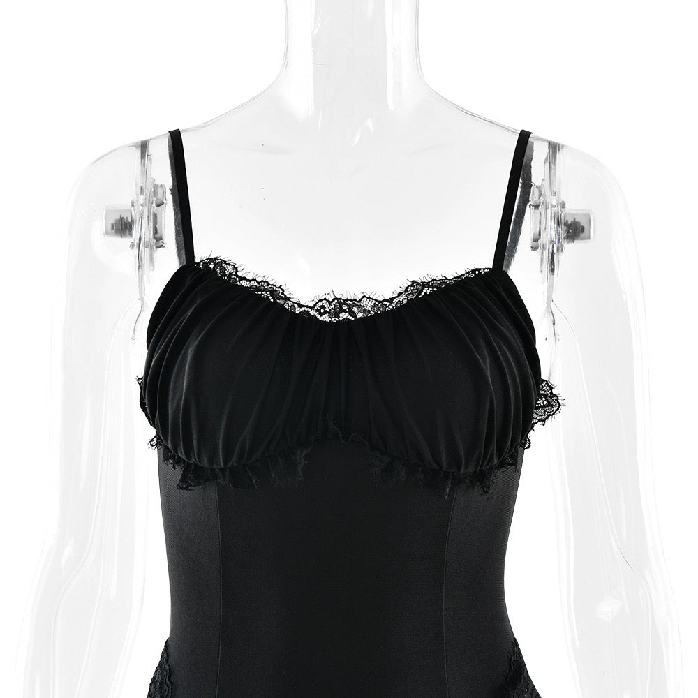 Maxi dress in shiny fabric with lace design - Alexa