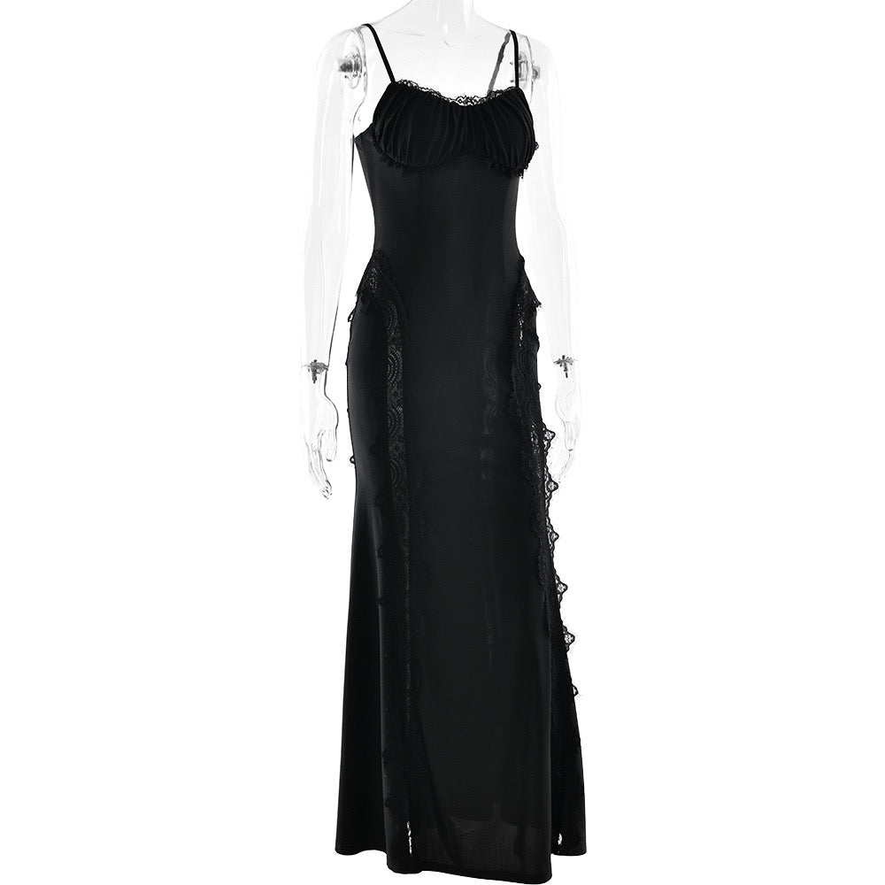 Maxi dress in shiny fabric with lace design - Alexa