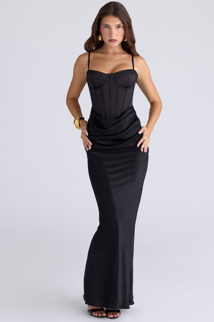 Corset-style satin maxi dress - Joel