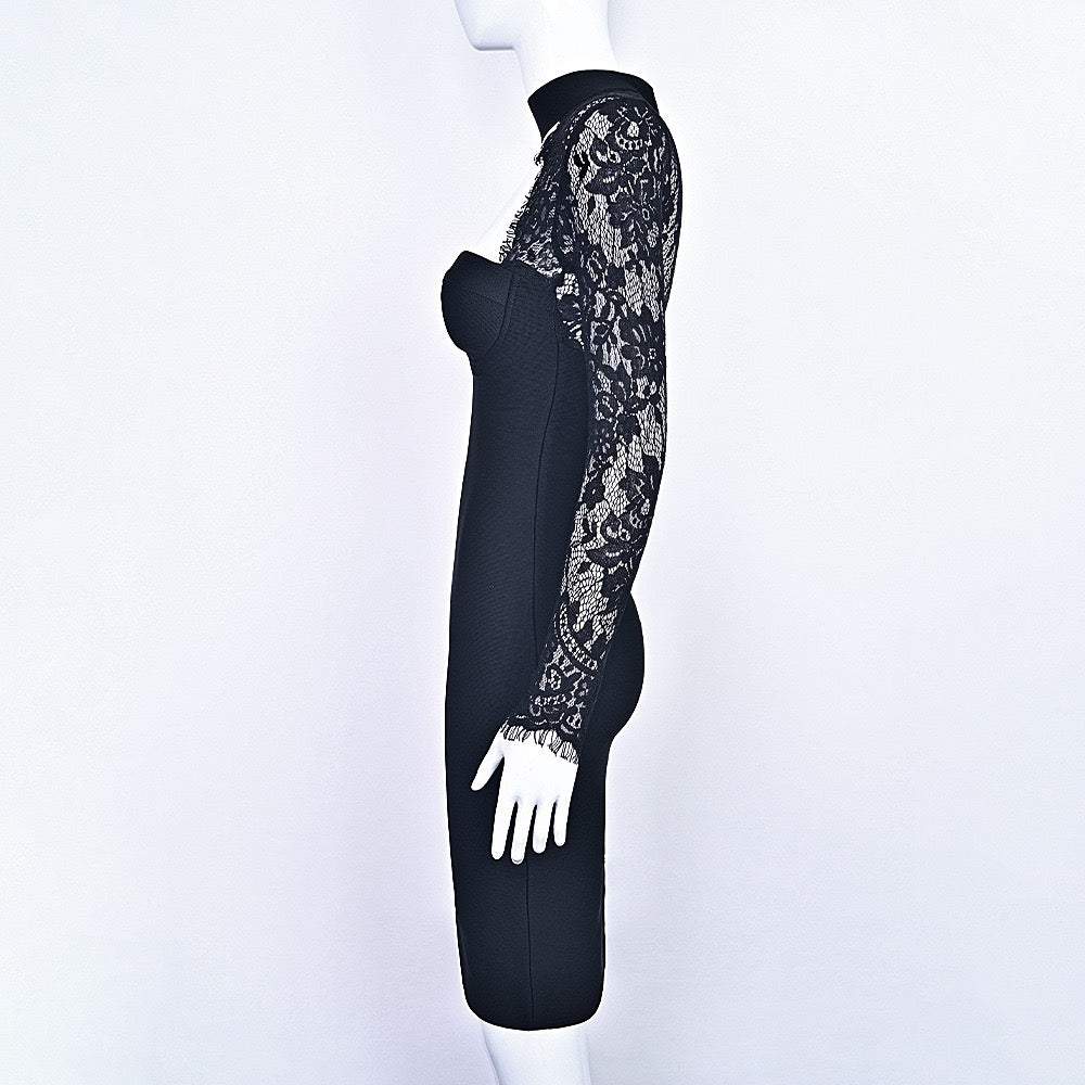 Tailored midi dress with shaping fabric and lace decoration - ALORA