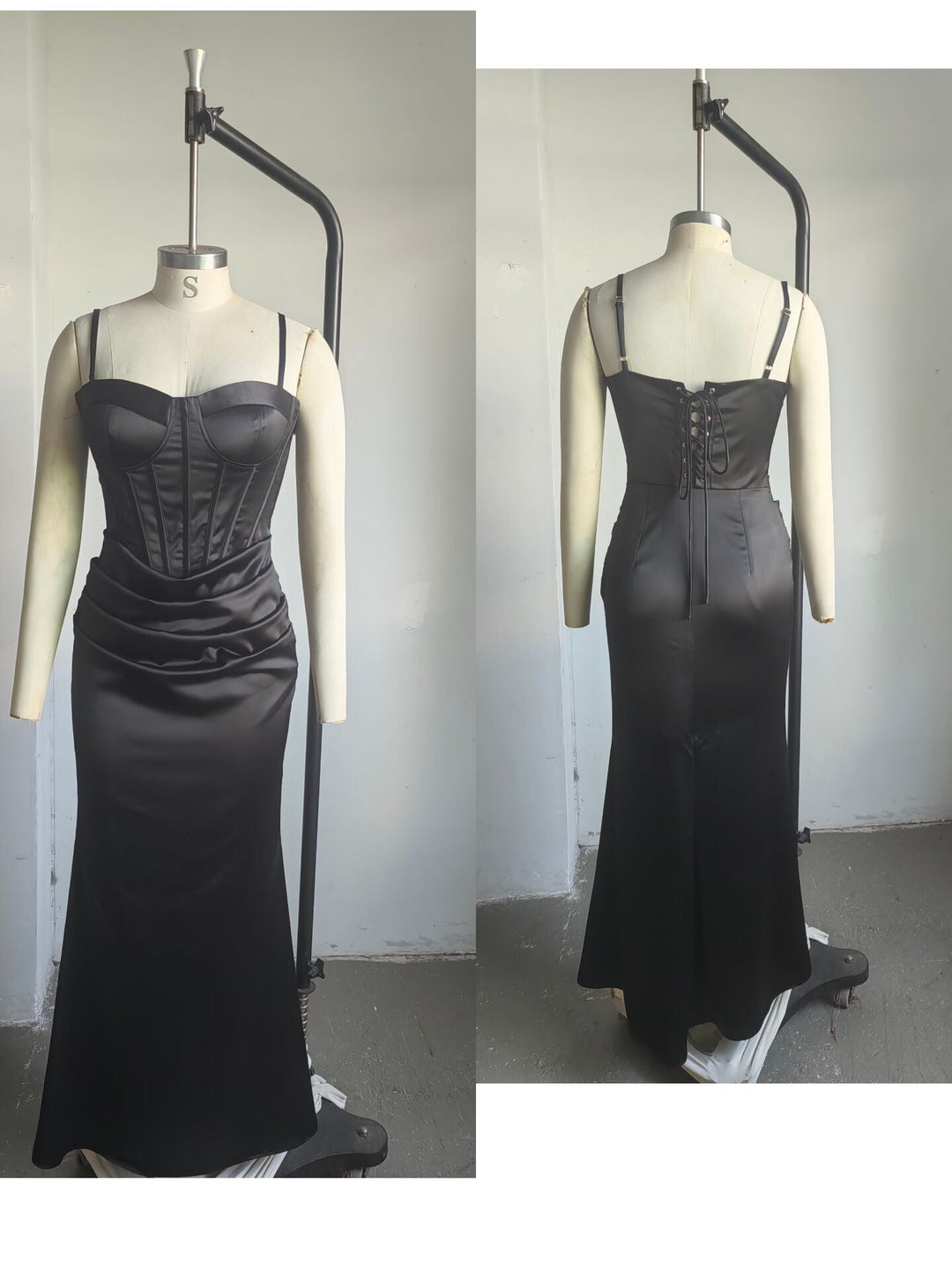 Corset-style satin maxi dress - Joel