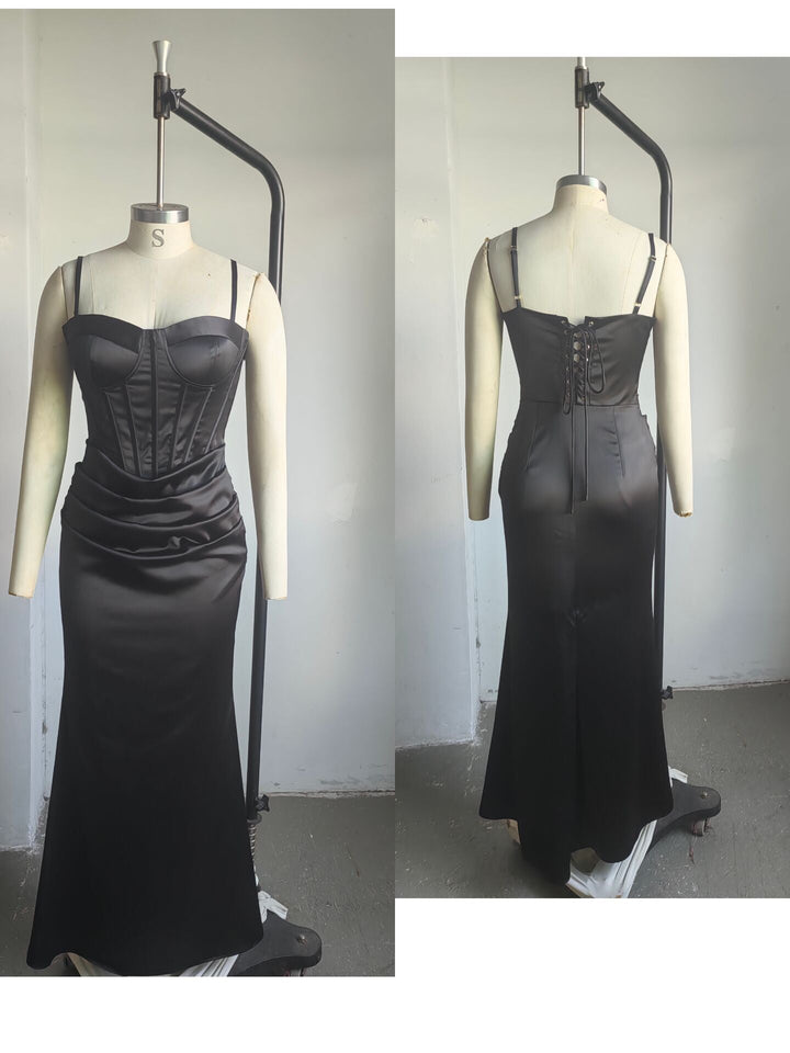 Corset-style satin maxi dress - Joel