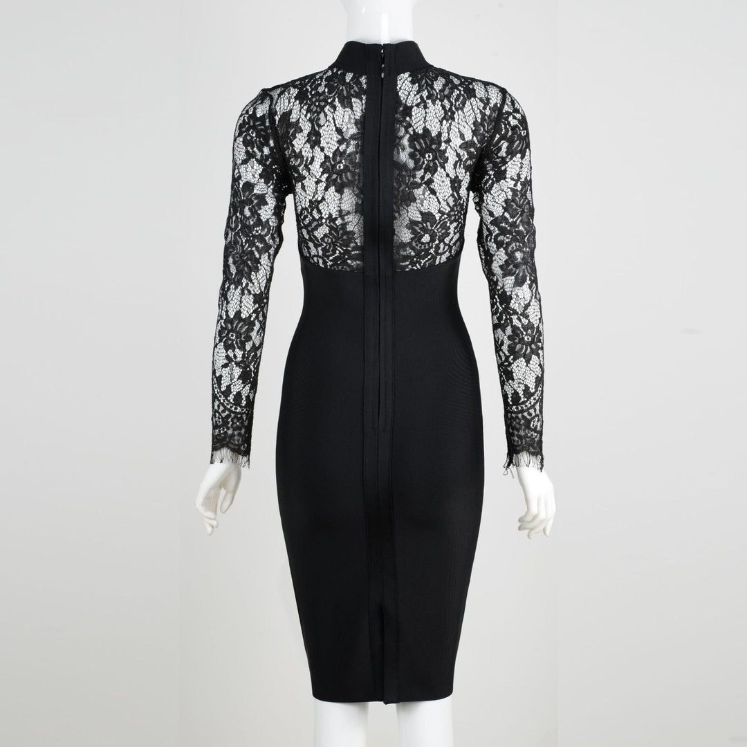 Tailored midi dress with shaping fabric and lace decoration - ALORA