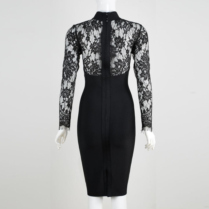 Tailored midi dress with shaping fabric and lace decoration - ALORA