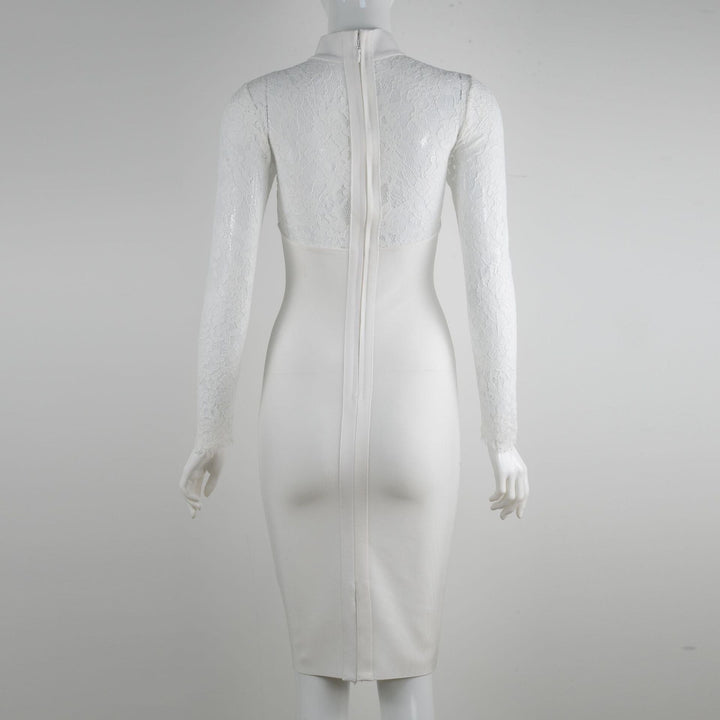 Tailored midi dress with shaping fabric and lace decoration - ALORA