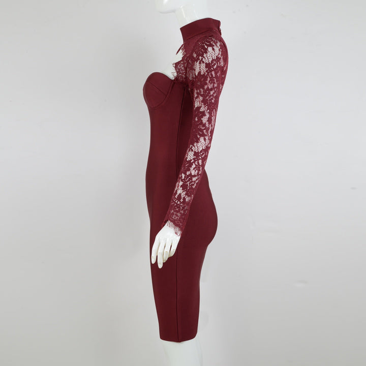 Tailored midi dress with shaping fabric and lace decoration - ALORA