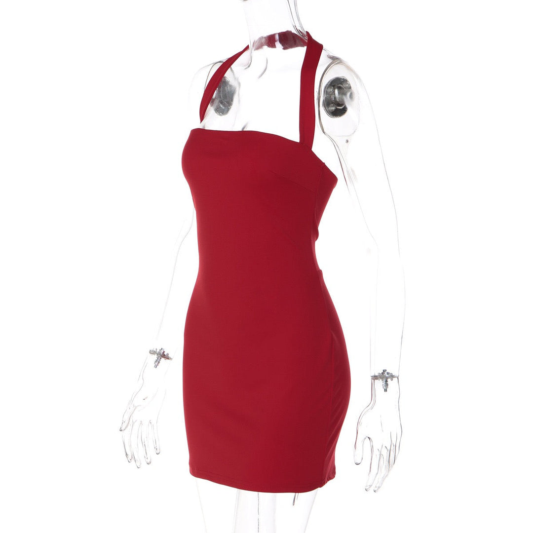 Fitted mini dress in shaping fabric with open-back design – Amor