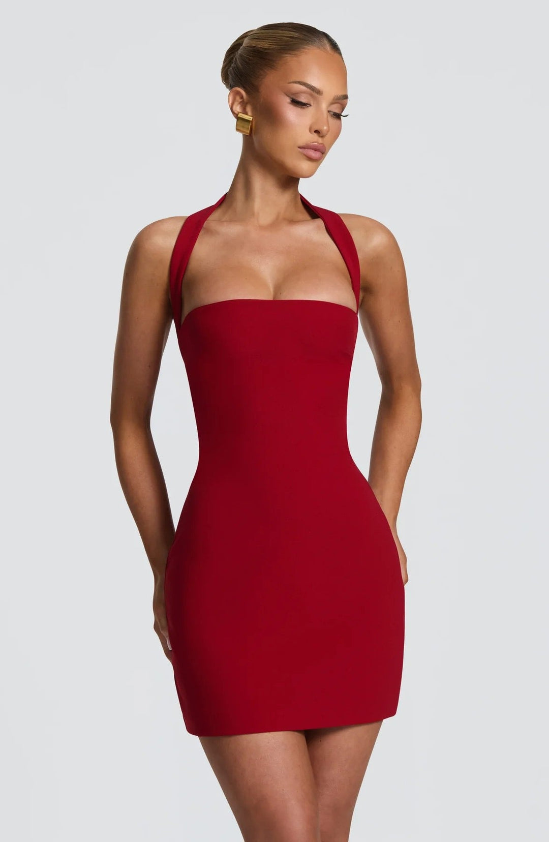 Fitted mini dress in shaping fabric with open-back design – Amor
