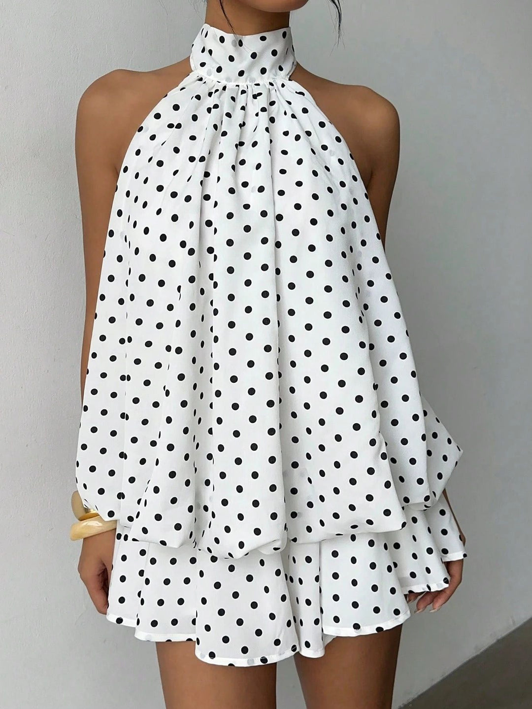 Chiffon ruffled mini dress with tiered ruffles, neck tie, and open back – Seychelles