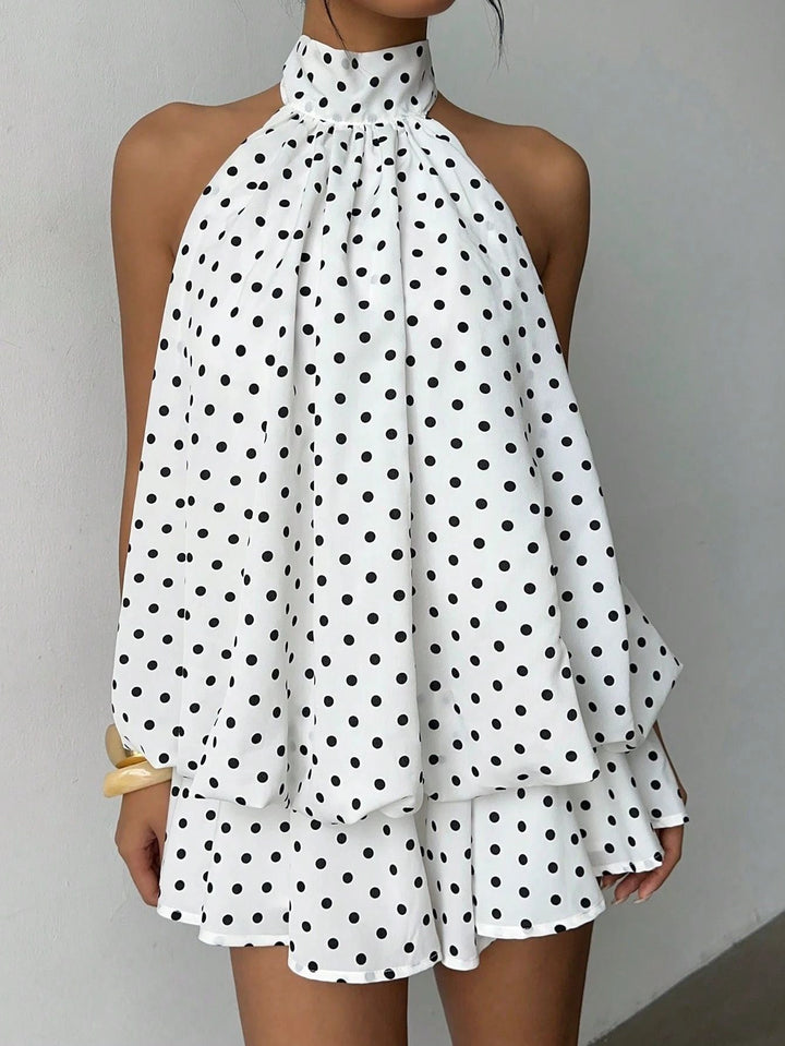 Chiffon ruffled mini dress with tiered ruffles, neck tie, and open back – Seychelles