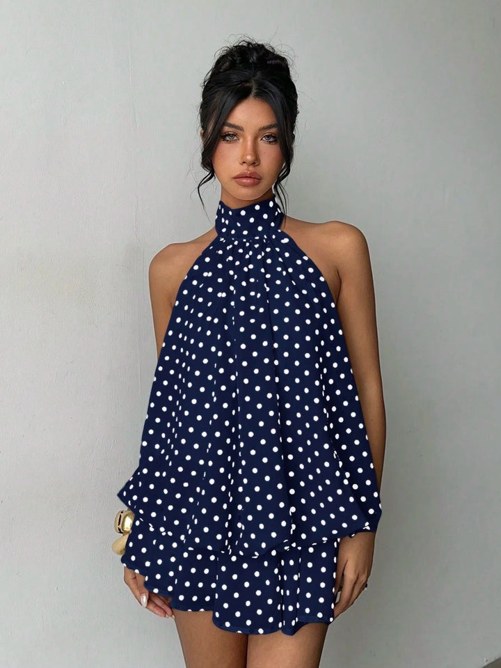 Chiffon ruffled mini dress with tiered ruffles, neck tie, and open back – Seychelles